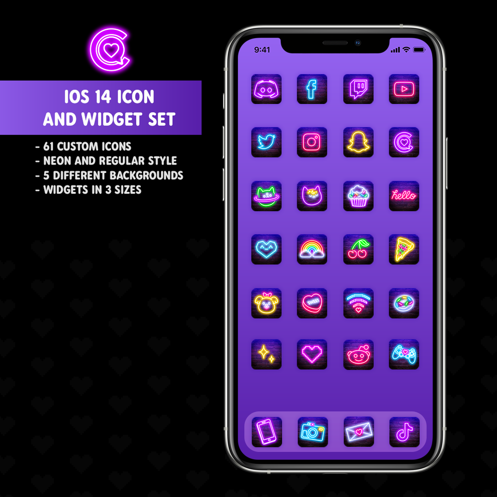 iOS 14 Neon Icon & Widget Pack by iHasCupquake