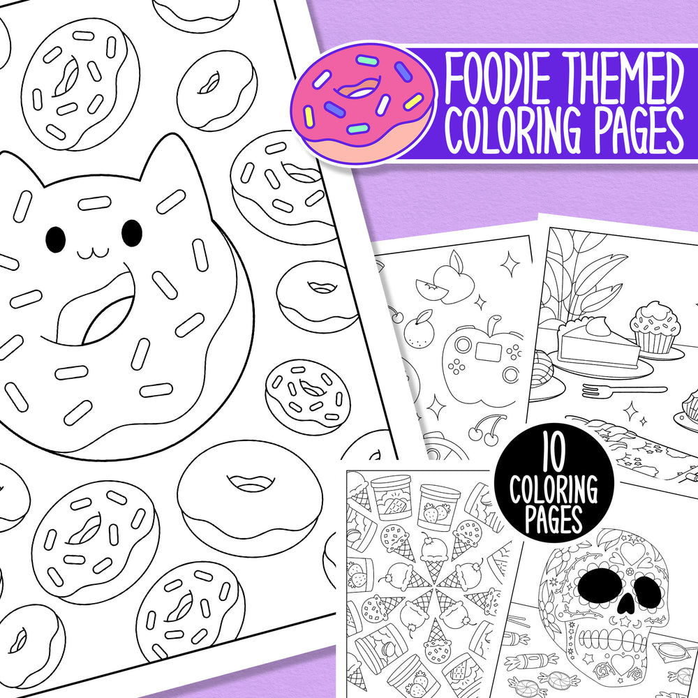 Foodie Frenzy - Food Themed Coloring Pages (Digital Download)